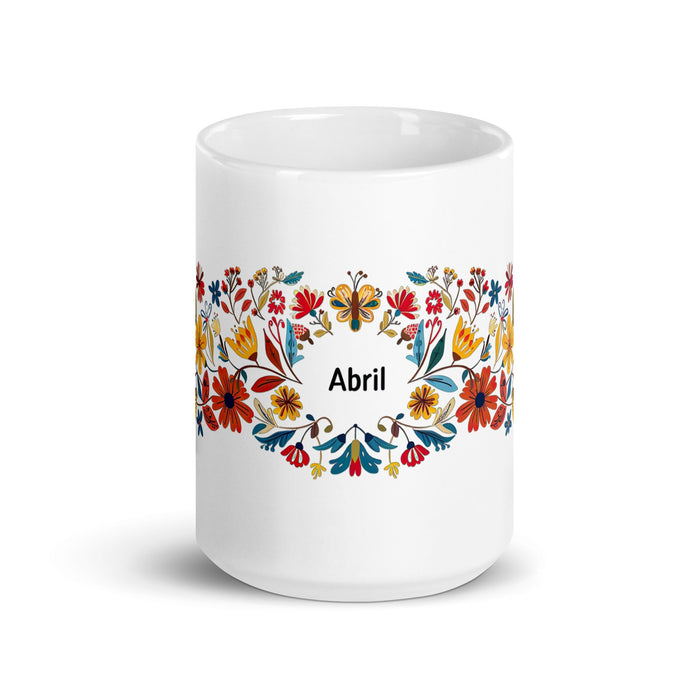 Abril Exclusive Name Art Piece Home Office Work Coffee Mug Mexican Spanish Pride Gift Cup One - Of - A - Kind Calligraphy White Glossy Mug | A18 - Mexicada