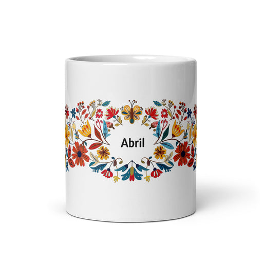 Abril Exclusive Name Art Piece Home Office Work Coffee Mug Mexican Spanish Pride Gift Cup One - Of - A - Kind Calligraphy White Glossy Mug | A18 - Mexicada