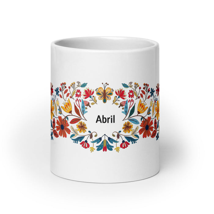 Abril Exclusive Name Art Piece Home Office Work Coffee Mug Mexican Spanish Pride Gift Cup One - Of - A - Kind Calligraphy White Glossy Mug | A18 - Mexicada