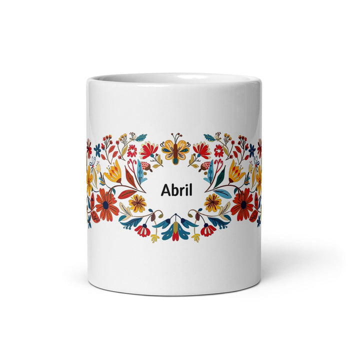 Abril Exclusive Name Art Piece Home Office Work Coffee Mug Mexican Spanish Pride Gift Cup One-Of-A-Kind Calligraphy White Glossy Mug | A18 Mexicada