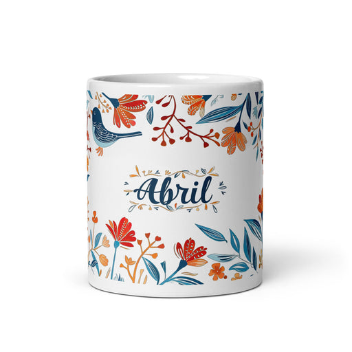 Abril Exclusive Name Art Piece Home Office Work Coffee Mug Mexican Spanish Pride Gift Cup One - Of - A - Kind Calligraphy White Glossy Mug | A19 - Mexicada