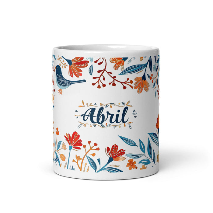 Abril Exclusive Name Art Piece Home Office Work Coffee Mug Mexican Spanish Pride Gift Cup One-Of-A-Kind Calligraphy White Glossy Mug | A19 Mexicada