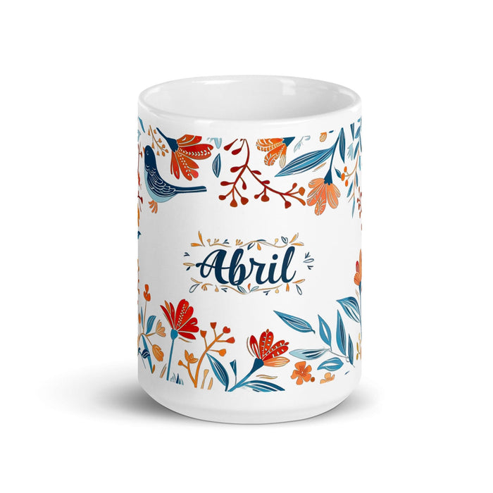 Abril Exclusive Name Art Piece Home Office Work Coffee Mug Mexican Spanish Pride Gift Cup One-Of-A-Kind Calligraphy White Glossy Mug | A19 Mexicada