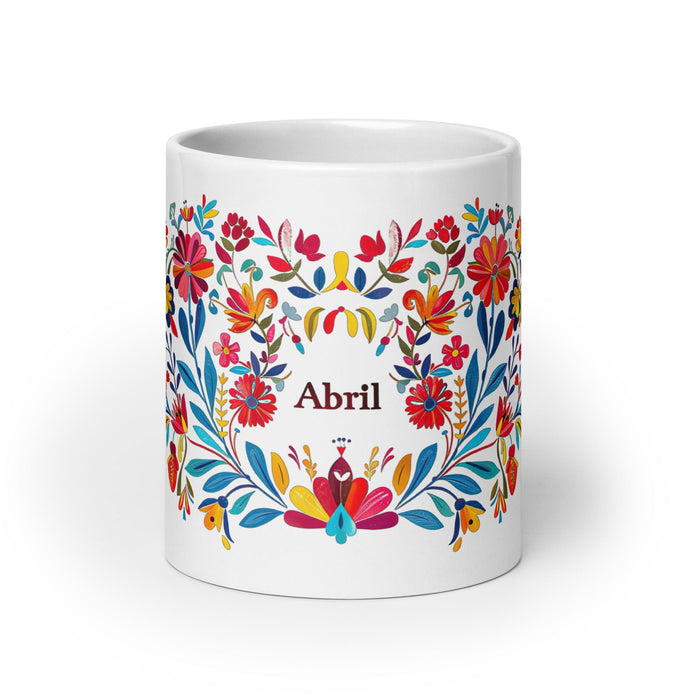 Abril Exclusive Name Art Piece Home Office Work Coffee Mug Mexican Spanish Pride Gift Cup One - Of - A - Kind Calligraphy White Glossy Mug | A2 - Mexicada