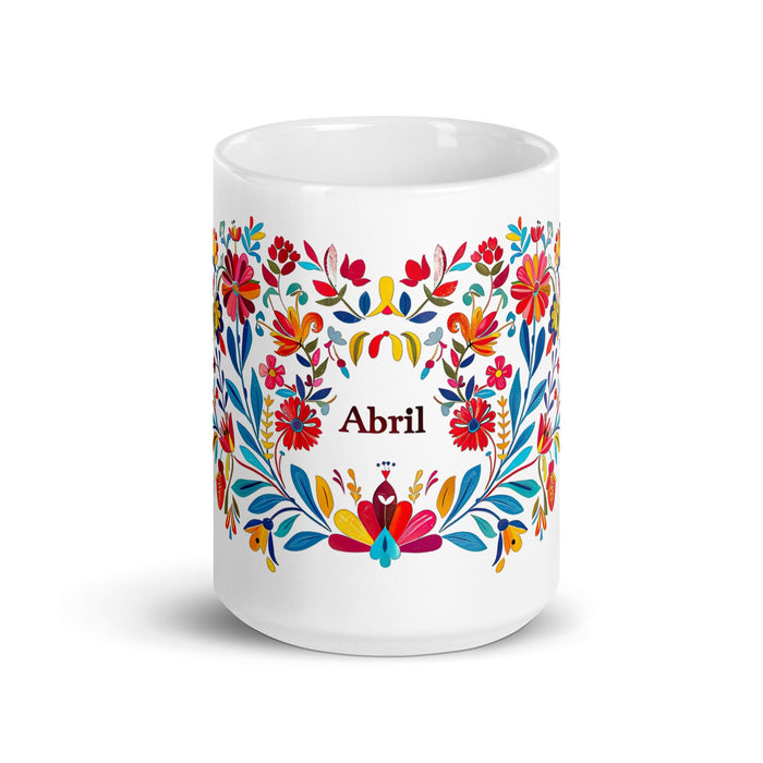 Abril Exclusive Name Art Piece Home Office Work Coffee Mug Mexican Spanish Pride Gift Cup One - Of - A - Kind Calligraphy White Glossy Mug | A2 - Mexicada