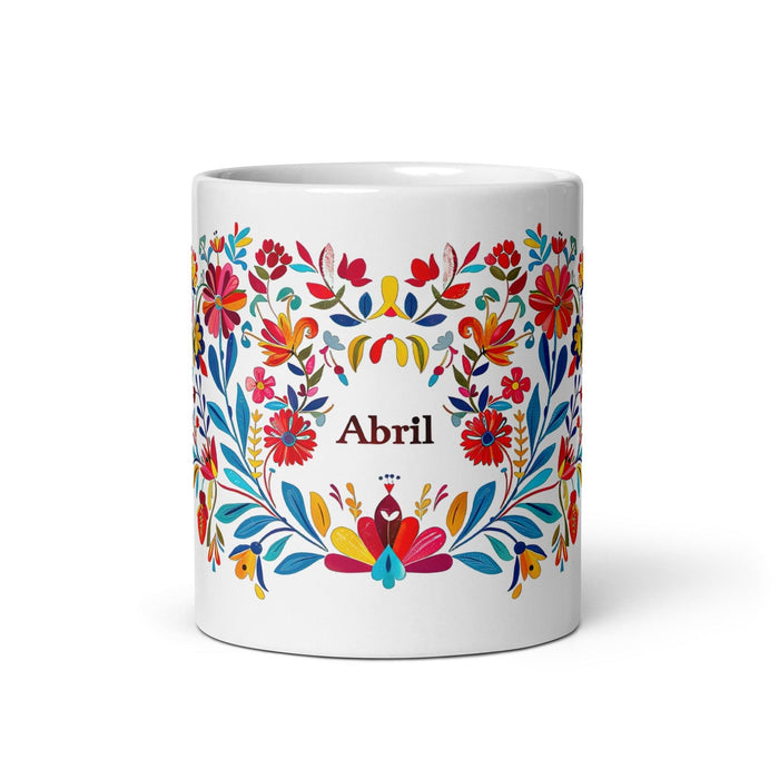 Abril Exclusive Name Art Piece Home Office Work Coffee Mug Mexican Spanish Pride Gift Cup One-Of-A-Kind Calligraphy White Glossy Mug | A2 Mexicada