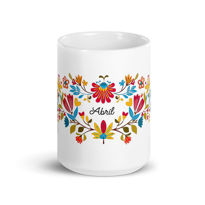 Abril Exclusive Name Art Piece Home Office Work Coffee Mug Mexican Spanish Pride Gift Cup One - Of - A - Kind Calligraphy White Glossy Mug | A20 - Mexicada