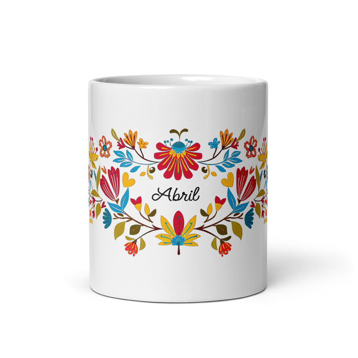 Abril Exclusive Name Art Piece Home Office Work Coffee Mug Mexican Spanish Pride Gift Cup One - Of - A - Kind Calligraphy White Glossy Mug | A20 - Mexicada