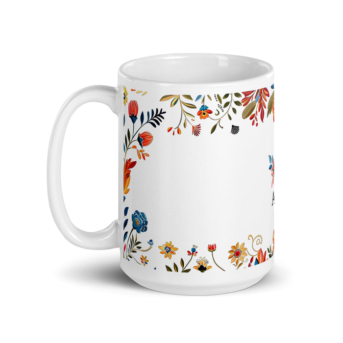 Abril Exclusive Name Art Piece Home Office Work Coffee Mug Mexican Spanish Pride Gift Cup One - Of - A - Kind Calligraphy White Glossy Mug | A21 - Mexicada