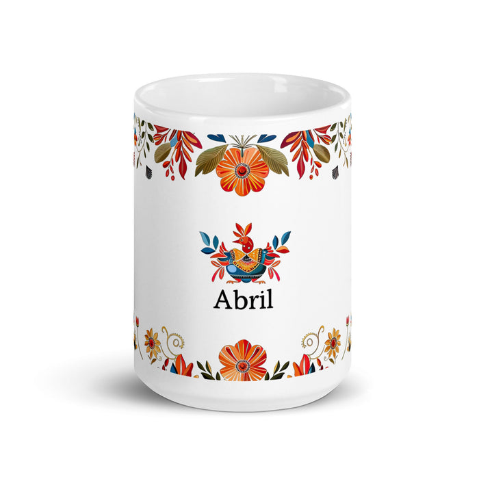 Abril Exclusive Name Art Piece Home Office Work Coffee Mug Mexican Spanish Pride Gift Cup One - Of - A - Kind Calligraphy White Glossy Mug | A21 - Mexicada