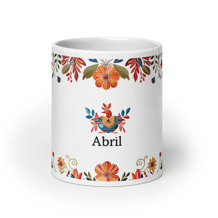 Abril Exclusive Name Art Piece Home Office Work Coffee Mug Mexican Spanish Pride Gift Cup One - Of - A - Kind Calligraphy White Glossy Mug | A21 - Mexicada