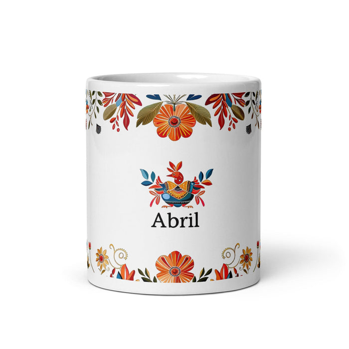 Abril Exclusive Name Art Piece Home Office Work Coffee Mug Mexican Spanish Pride Gift Cup One-Of-A-Kind Calligraphy White Glossy Mug | A21 Mexicada