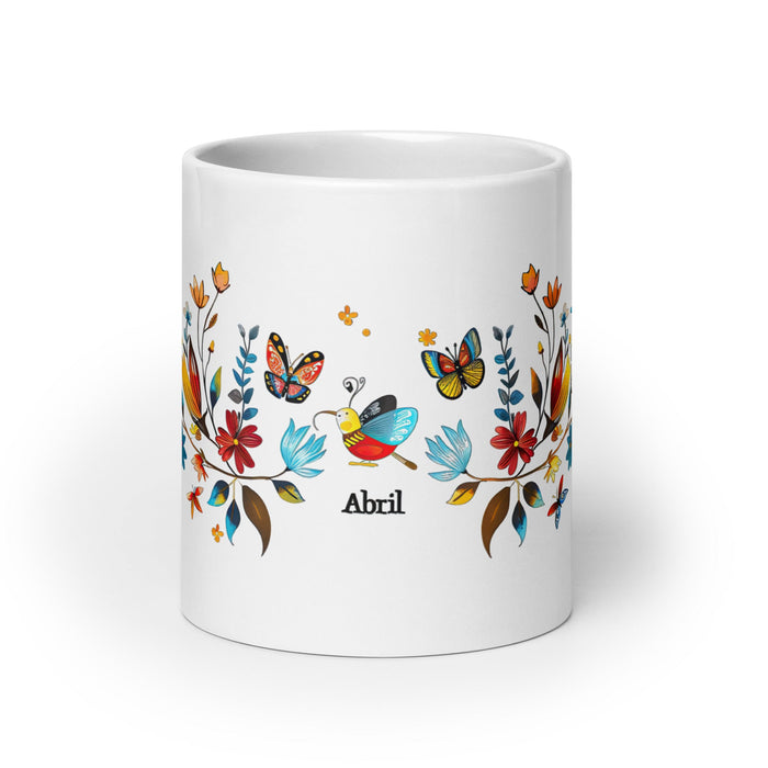 Abril Exclusive Name Art Piece Home Office Work Coffee Mug Mexican Spanish Pride Gift Cup One - Of - A - Kind Calligraphy White Glossy Mug | A22 - Mexicada