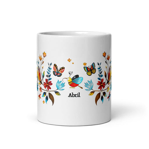 Abril Exclusive Name Art Piece Home Office Work Coffee Mug Mexican Spanish Pride Gift Cup One-Of-A-Kind Calligraphy White Glossy Mug | A22 Mexicada