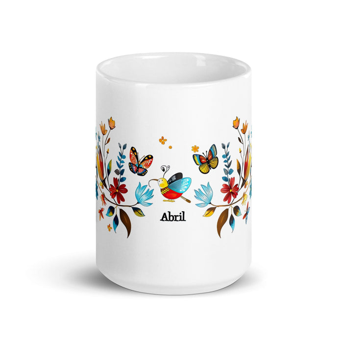 Abril Exclusive Name Art Piece Home Office Work Coffee Mug Mexican Spanish Pride Gift Cup One-Of-A-Kind Calligraphy White Glossy Mug | A22 Mexicada