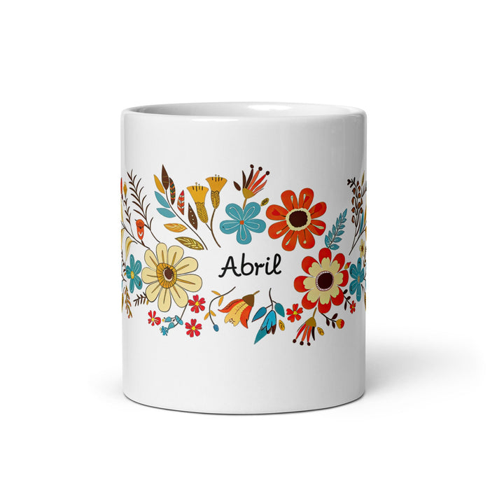 Abril Exclusive Name Art Piece Home Office Work Coffee Mug Mexican Spanish Pride Gift Cup One - Of - A - Kind Calligraphy White Glossy Mug | A24 - Mexicada