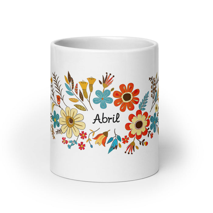 Abril Exclusive Name Art Piece Home Office Work Coffee Mug Mexican Spanish Pride Gift Cup One - Of - A - Kind Calligraphy White Glossy Mug | A24 - Mexicada