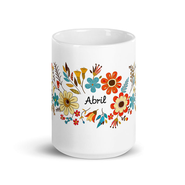 Abril Exclusive Name Art Piece Home Office Work Coffee Mug Mexican Spanish Pride Gift Cup One - Of - A - Kind Calligraphy White Glossy Mug | A24 - Mexicada