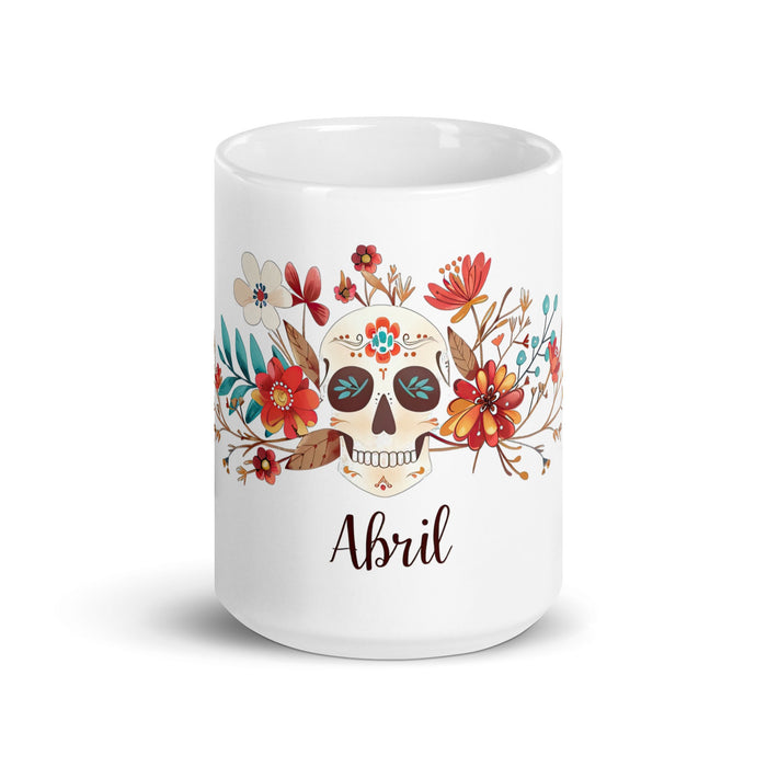 Abril Exclusive Name Art Piece Home Office Work Coffee Mug Mexican Spanish Pride Gift Cup One - Of - A - Kind Calligraphy White Glossy Mug | A25 - Mexicada