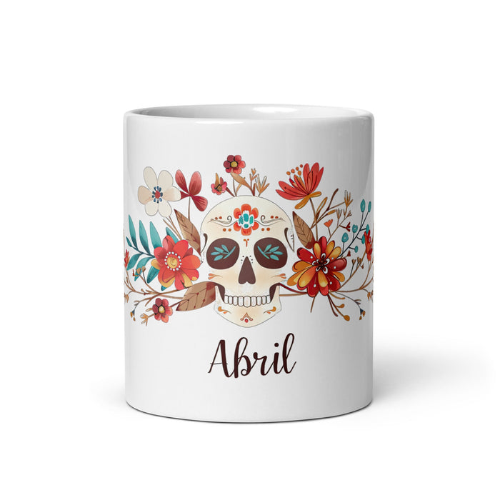 Abril Exclusive Name Art Piece Home Office Work Coffee Mug Mexican Spanish Pride Gift Cup One - Of - A - Kind Calligraphy White Glossy Mug | A25 - Mexicada