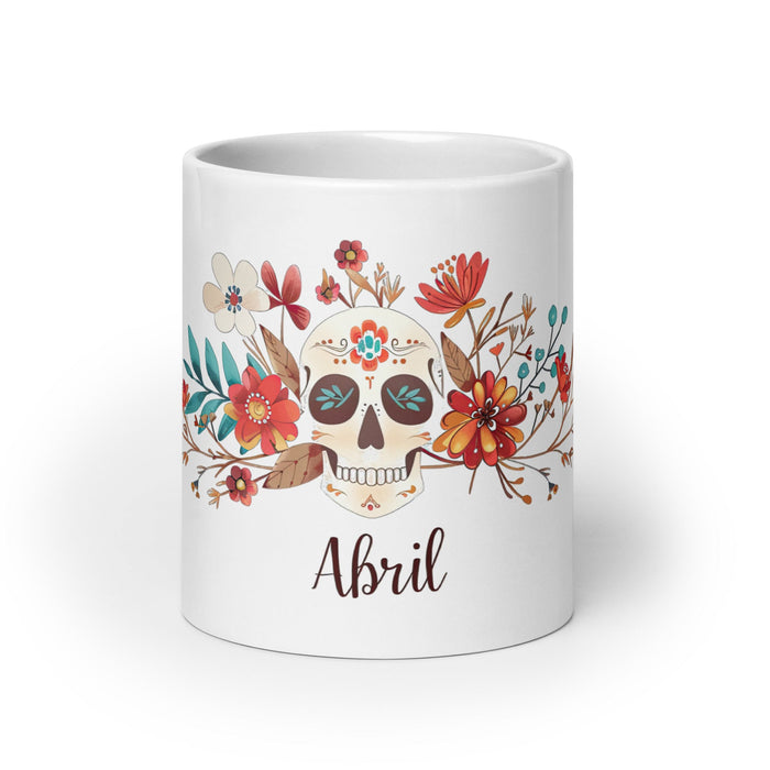 Abril Exclusive Name Art Piece Home Office Work Coffee Mug Mexican Spanish Pride Gift Cup One - Of - A - Kind Calligraphy White Glossy Mug | A25 - Mexicada