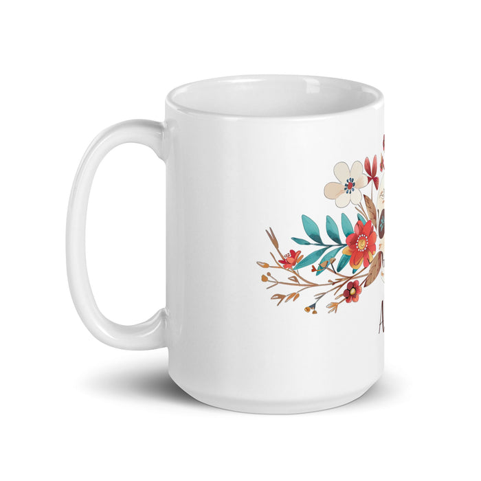 Abril Exclusive Name Art Piece Home Office Work Coffee Mug Mexican Spanish Pride Gift Cup One - Of - A - Kind Calligraphy White Glossy Mug | A25 - Mexicada