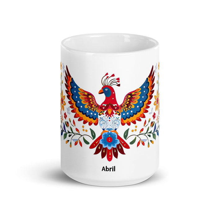 Abril Exclusive Name Art Piece Home Office Work Coffee Mug Mexican Spanish Pride Gift Cup One - Of - A - Kind Calligraphy White Glossy Mug | A26 - Mexicada