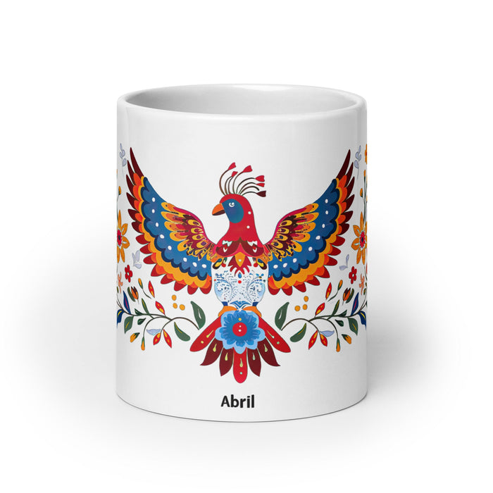 Abril Exclusive Name Art Piece Home Office Work Coffee Mug Mexican Spanish Pride Gift Cup One - Of - A - Kind Calligraphy White Glossy Mug | A26 - Mexicada