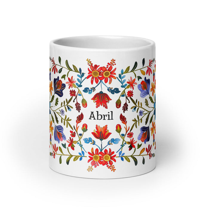 Abril Exclusive Name Art Piece Home Office Work Coffee Mug Mexican Spanish Pride Gift Cup One - Of - A - Kind Calligraphy White Glossy Mug | A27 - Mexicada