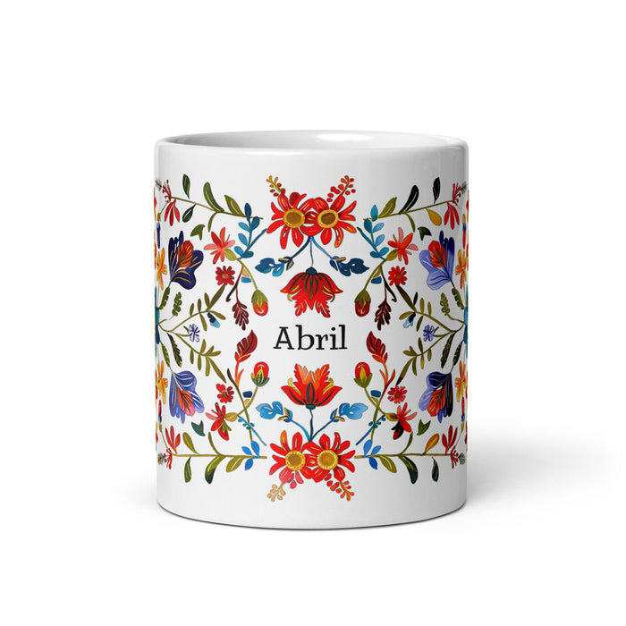 Abril Exclusive Name Art Piece Home Office Work Coffee Mug Mexican Spanish Pride Gift Cup One - Of - A - Kind Calligraphy White Glossy Mug | A27 - Mexicada