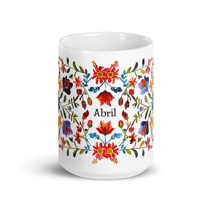 Abril Exclusive Name Art Piece Home Office Work Coffee Mug Mexican Spanish Pride Gift Cup One-Of-A-Kind Calligraphy White Glossy Mug | A27 Mexicada