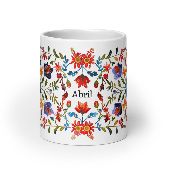 Abril Exclusive Name Art Piece Home Office Work Coffee Mug Mexican Spanish Pride Gift Cup One-Of-A-Kind Calligraphy White Glossy Mug | A27 Mexicada