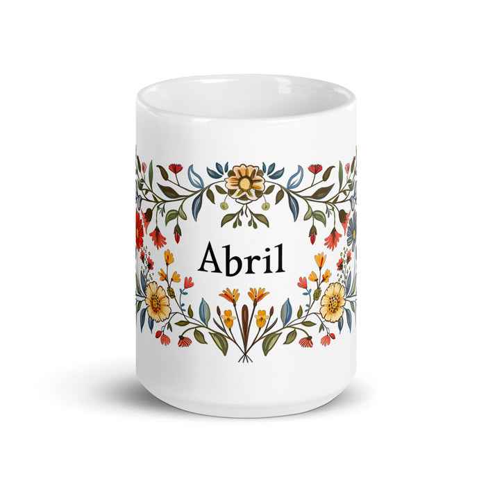 Abril Exclusive Name Art Piece Home Office Work Coffee Mug Mexican Spanish Pride Gift Cup One - Of - A - Kind Calligraphy White Glossy Mug | A28 - Mexicada