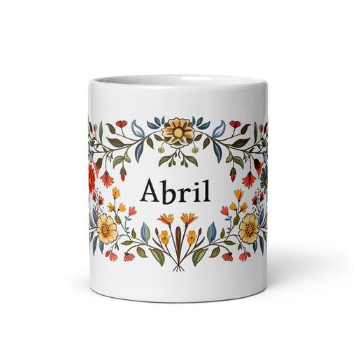 Abril Exclusive Name Art Piece Home Office Work Coffee Mug Mexican Spanish Pride Gift Cup One - Of - A - Kind Calligraphy White Glossy Mug | A28 - Mexicada