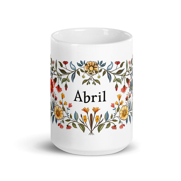 Abril Exclusive Name Art Piece Home Office Work Coffee Mug Mexican Spanish Pride Gift Cup One-Of-A-Kind Calligraphy White Glossy Mug | A28 Mexicada