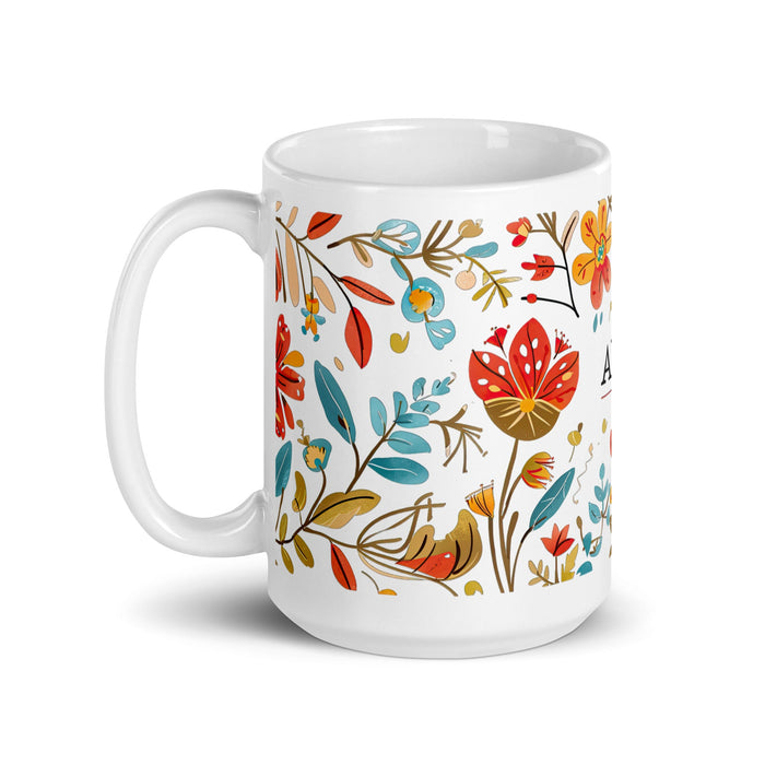 Abril Exclusive Name Art Piece Home Office Work Coffee Mug Mexican Spanish Pride Gift Cup One - Of - A - Kind Calligraphy White Glossy Mug | A29 - Mexicada