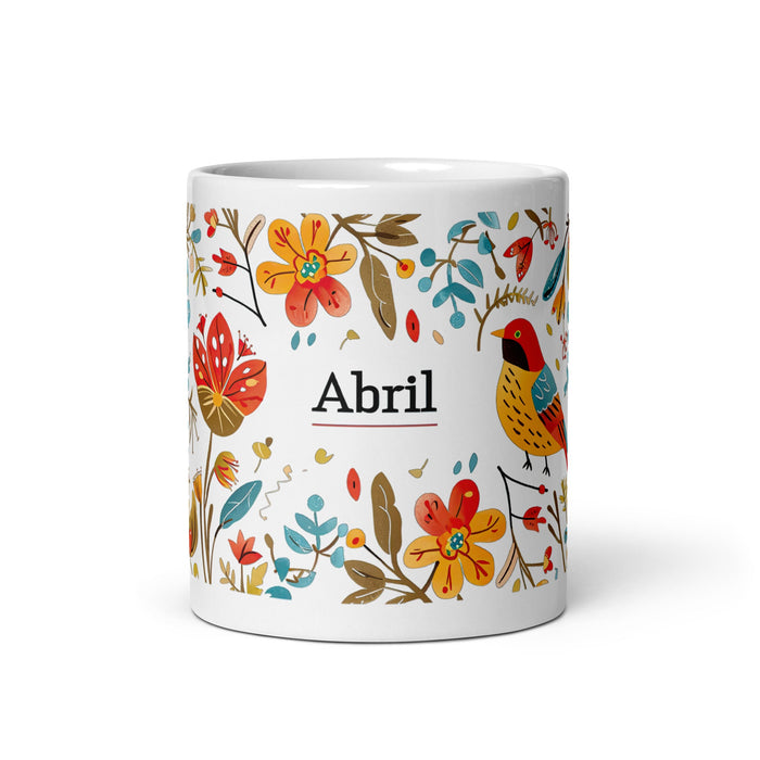 Abril Exclusive Name Art Piece Home Office Work Coffee Mug Mexican Spanish Pride Gift Cup One - Of - A - Kind Calligraphy White Glossy Mug | A29 - Mexicada