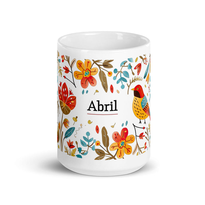 Abril Exclusive Name Art Piece Home Office Work Coffee Mug Mexican Spanish Pride Gift Cup One - Of - A - Kind Calligraphy White Glossy Mug | A29 - Mexicada