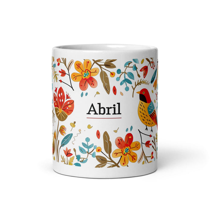 Abril Exclusive Name Art Piece Home Office Work Coffee Mug Mexican Spanish Pride Gift Cup One-Of-A-Kind Calligraphy White Glossy Mug | A29 Mexicada