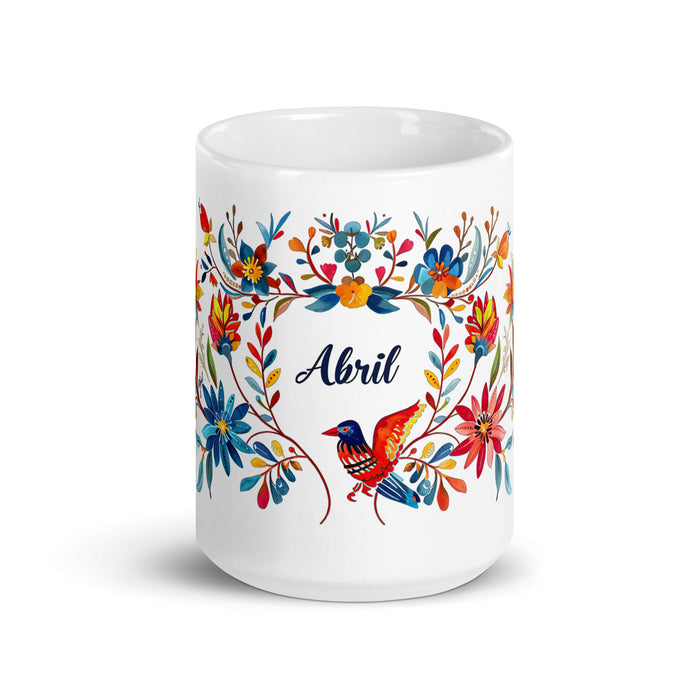 Abril Exclusive Name Art Piece Home Office Work Coffee Mug Mexican Spanish Pride Gift Cup One - Of - A - Kind Calligraphy White Glossy Mug | A3 - Mexicada