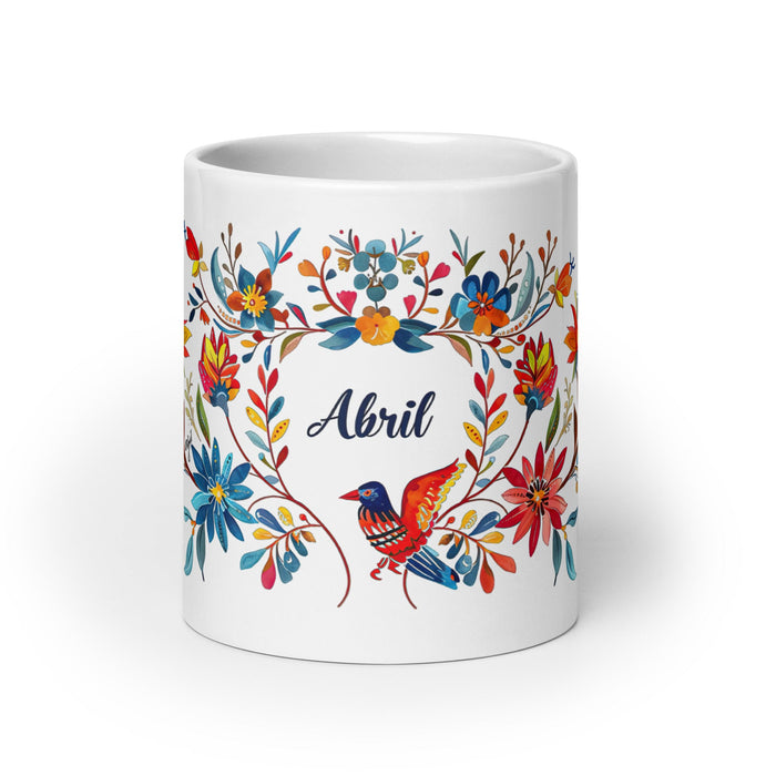 Abril Exclusive Name Art Piece Home Office Work Coffee Mug Mexican Spanish Pride Gift Cup One - Of - A - Kind Calligraphy White Glossy Mug | A3 - Mexicada