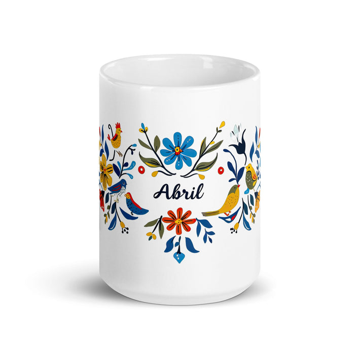 Abril Exclusive Name Art Piece Home Office Work Coffee Mug Mexican Spanish Pride Gift Cup One - Of - A - Kind Calligraphy White Glossy Mug | A30 - Mexicada