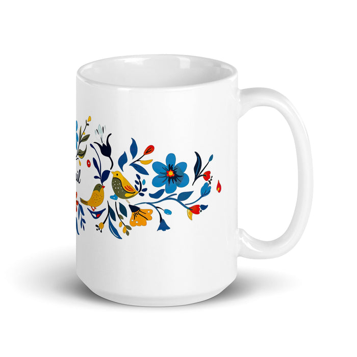 Abril Exclusive Name Art Piece Home Office Work Coffee Mug Mexican Spanish Pride Gift Cup One - Of - A - Kind Calligraphy White Glossy Mug | A30 - Mexicada