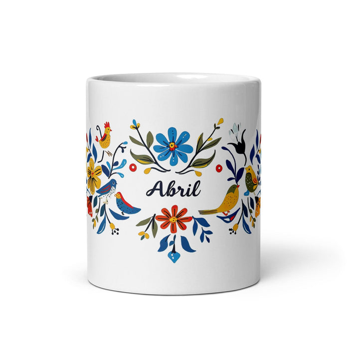 Abril Exclusive Name Art Piece Home Office Work Coffee Mug Mexican Spanish Pride Gift Cup One-Of-A-Kind Calligraphy White Glossy Mug | A30 Mexicada