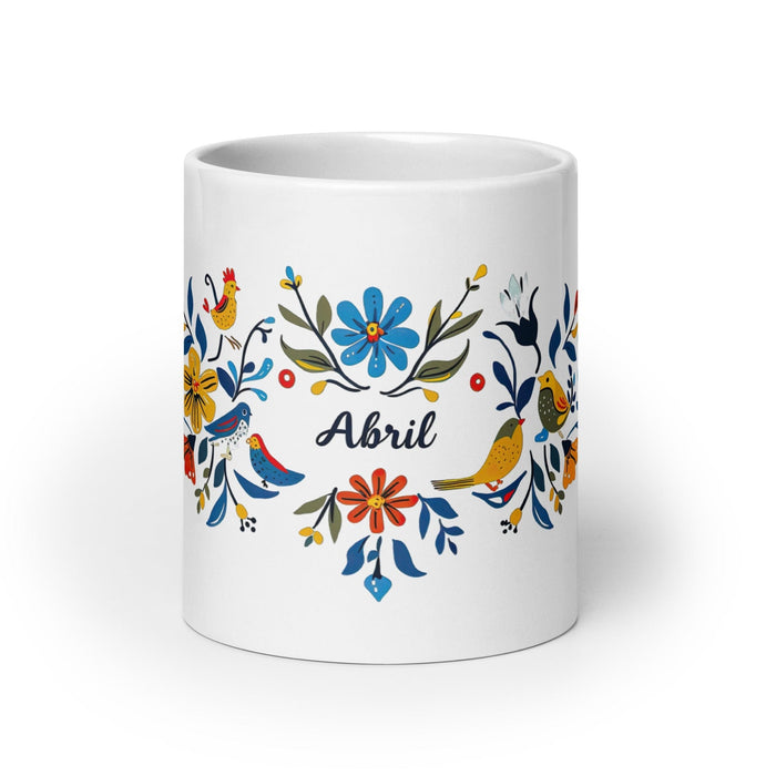 Abril Exclusive Name Art Piece Home Office Work Coffee Mug Mexican Spanish Pride Gift Cup One-Of-A-Kind Calligraphy White Glossy Mug | A30 Mexicada