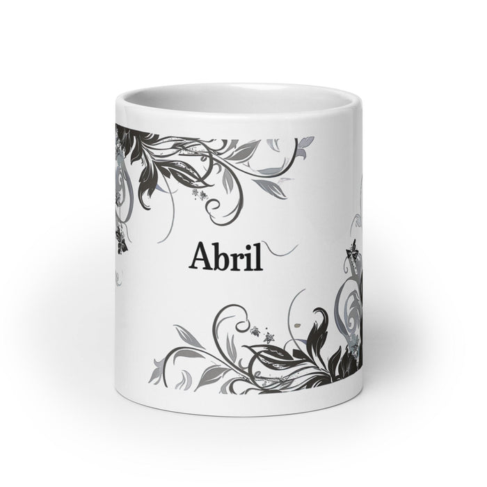 Abril Exclusive Name Art Piece Home Office Work Coffee Mug Mexican Spanish Pride Gift Cup One - Of - A - Kind Calligraphy White Glossy Mug | A4 - Mexicada