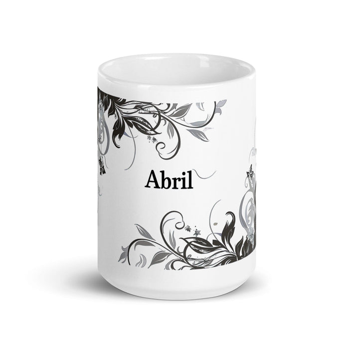 Abril Exclusive Name Art Piece Home Office Work Coffee Mug Mexican Spanish Pride Gift Cup One-Of-A-Kind Calligraphy White Glossy Mug | A4 Mexicada