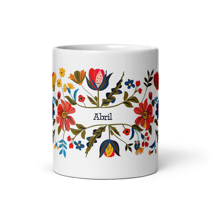 Abril Exclusive Name Art Piece Home Office Work Coffee Mug Mexican Spanish Pride Gift Cup One-Of-A-Kind Calligraphy White Glossy Mug | A5 Mexicada