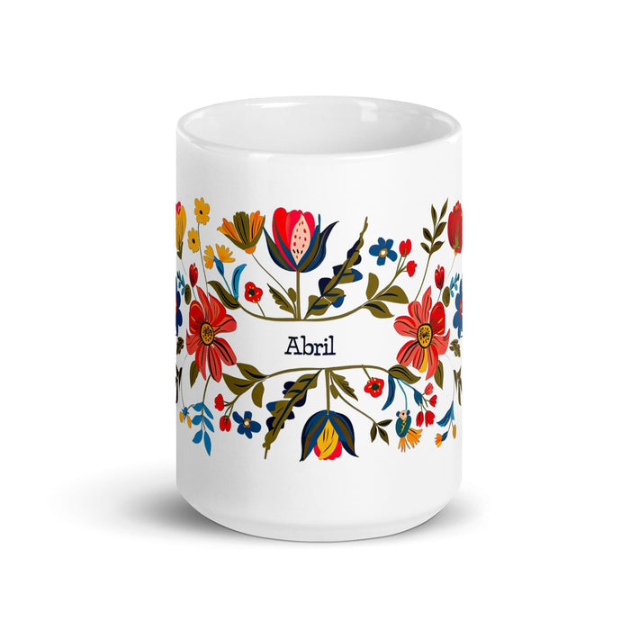 Abril Exclusive Name Art Piece Home Office Work Coffee Mug Mexican Spanish Pride Gift Cup One-Of-A-Kind Calligraphy White Glossy Mug | A5 Mexicada