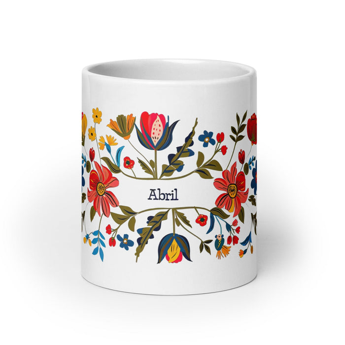 Abril Exclusive Name Art Piece Home Office Work Coffee Mug Mexican Spanish Pride Gift Cup One-Of-A-Kind Calligraphy White Glossy Mug | A5 Mexicada